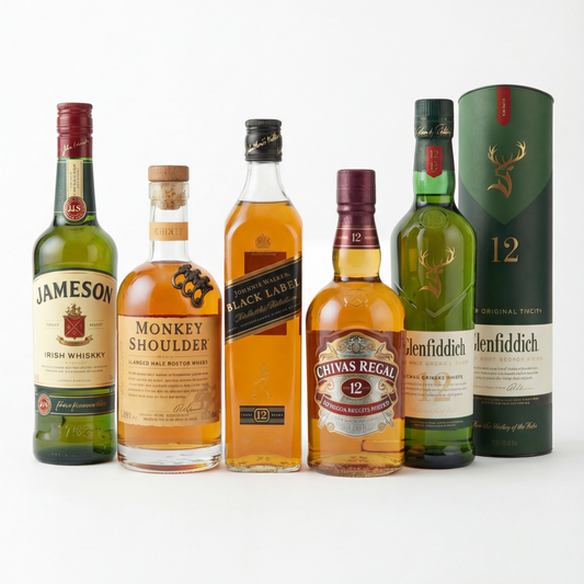Granspirits Box: Johnnie Walker Black 12, Chivas 12, Glenfiddich 12, Jameson & Monkey Shoulder
